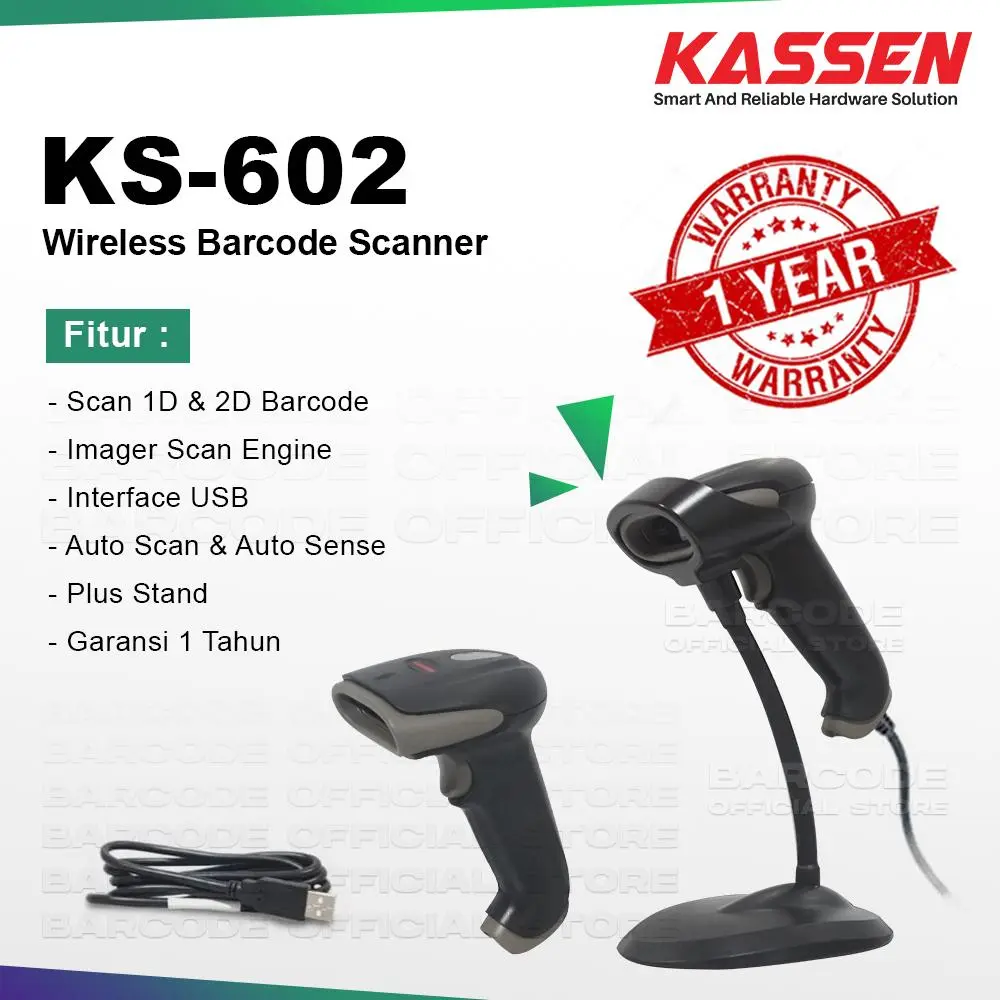 Barcode Scanner Wireless 1D & 2D Kassen KS-602 BT ( QR Code & E Faktur )