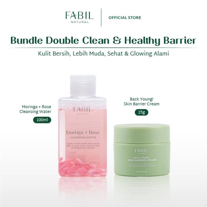 Gambar [2pcs] Fabil Double Clean Healthy Barrrier Rose Micellar Water + Back Young Skin Barrier Cream- Paket Pembersih Muka Dan Moisturizer Untuk Kulit Bersih Cerah Terhidrasi Sepanjang Hari Dengan Kandungan Mawar Peptide Ceramide Moringa Kurma dari Fabil Natural Kota Bogor Tokopedia