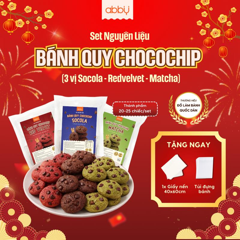 ABBY - TẶNG TÚI GIẤY NẾN Set làm bánh quy Chocochip Cookie 3 vị - Thành phẩm 20 - 25 chiếc set - Nguyên liệu làm bánh cookies tại nhà