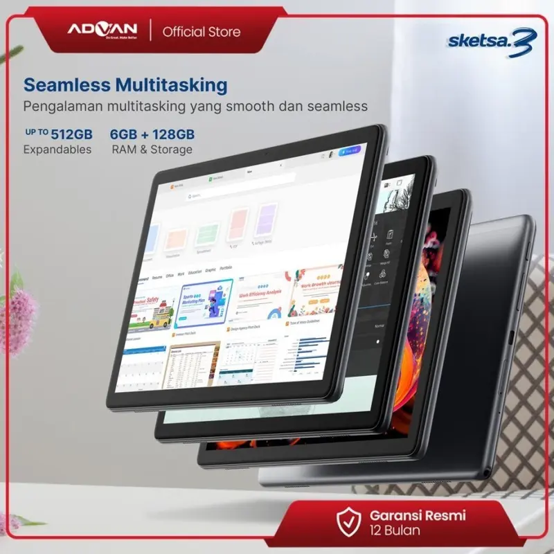 Advan Tab Sketsa 3 10.1” HD IPS 128GB+RAM 6GB Android Dual Sim Card - Garansi Resmi 3