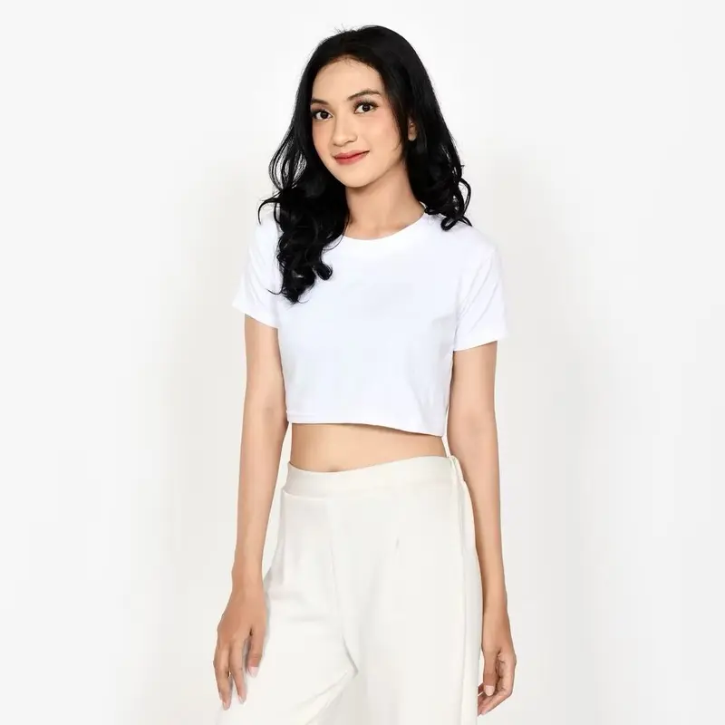 Crop Top Korean Style | Kaos Polos Crop Top Fashion Kekinian | Atasan Wanita Fashion | Baju Santai Bahan Adem | COD Bisa Bayar Ditempat Basic Tee Pendek 2
