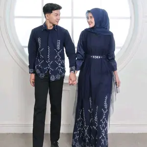 Good Ethnic - Gamis Mariposa Setelan Pasangan Pria Wanita Baju Muslim Modern Navy Blue Motif Etnik Elegan Couple Dress Tenun