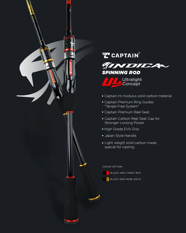 Joran Pancing, Joran Captain Carbon INDICA UL, X - Carbon, 1,98m 2,10m, 2-6lbs Japan Style Handle BONUS PAPER CORE 0