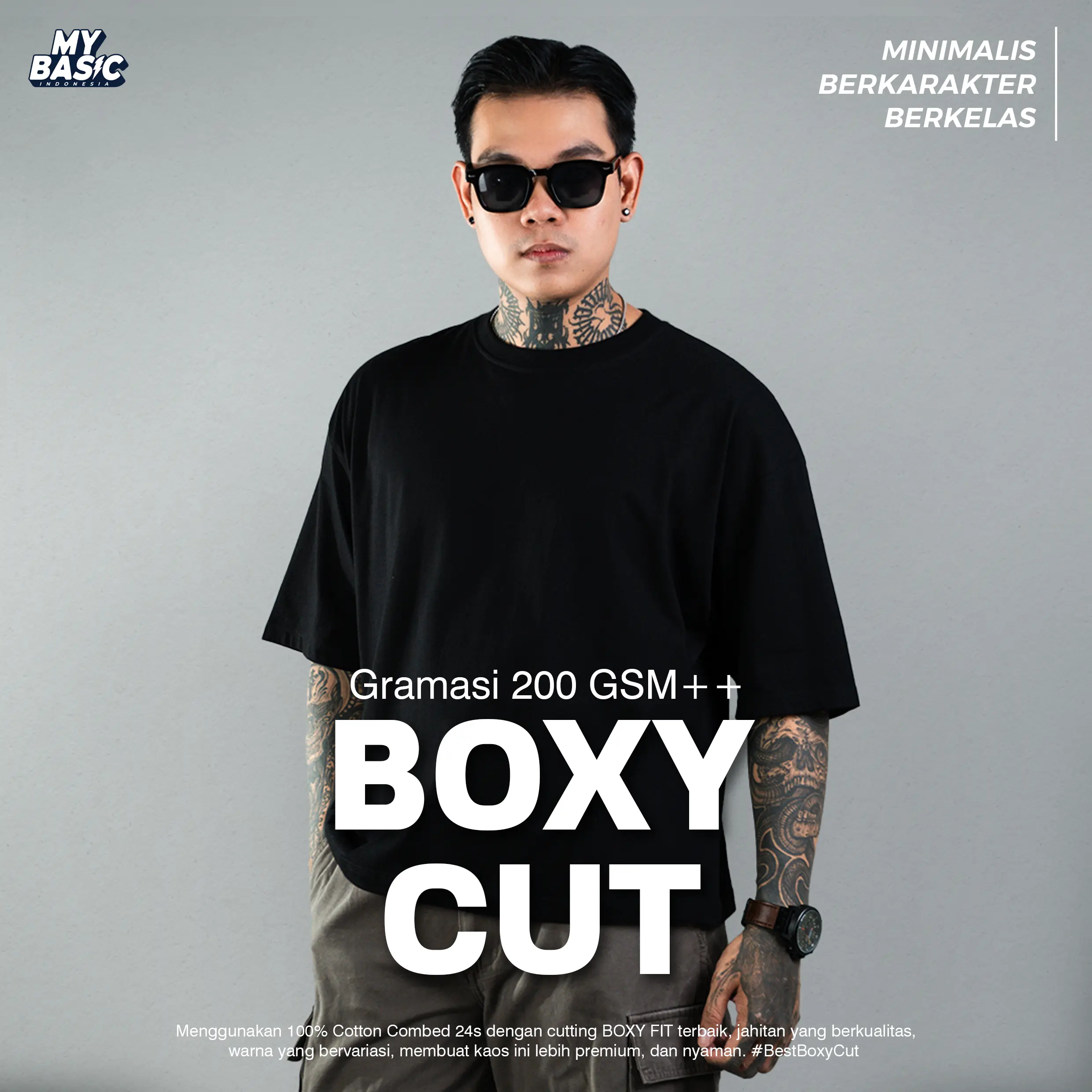 Mybasic - Boxy Crop T-Shirt Kaos Boxy Fit with Cotton Combed 24s dengan 200 gsm ++