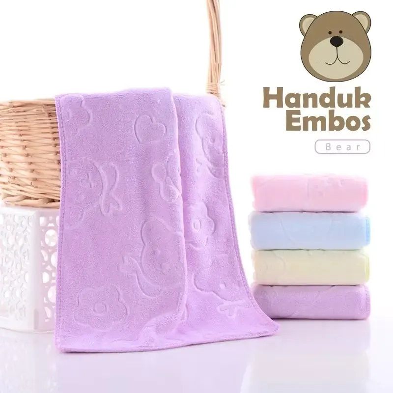 Handuk Mandi kecil / Handuk Microfiber 60x30cm Motif Embos Bear / Handuk Anak Bahan Halus Lembut / Handuk Olahraga / Handuk Gym 0