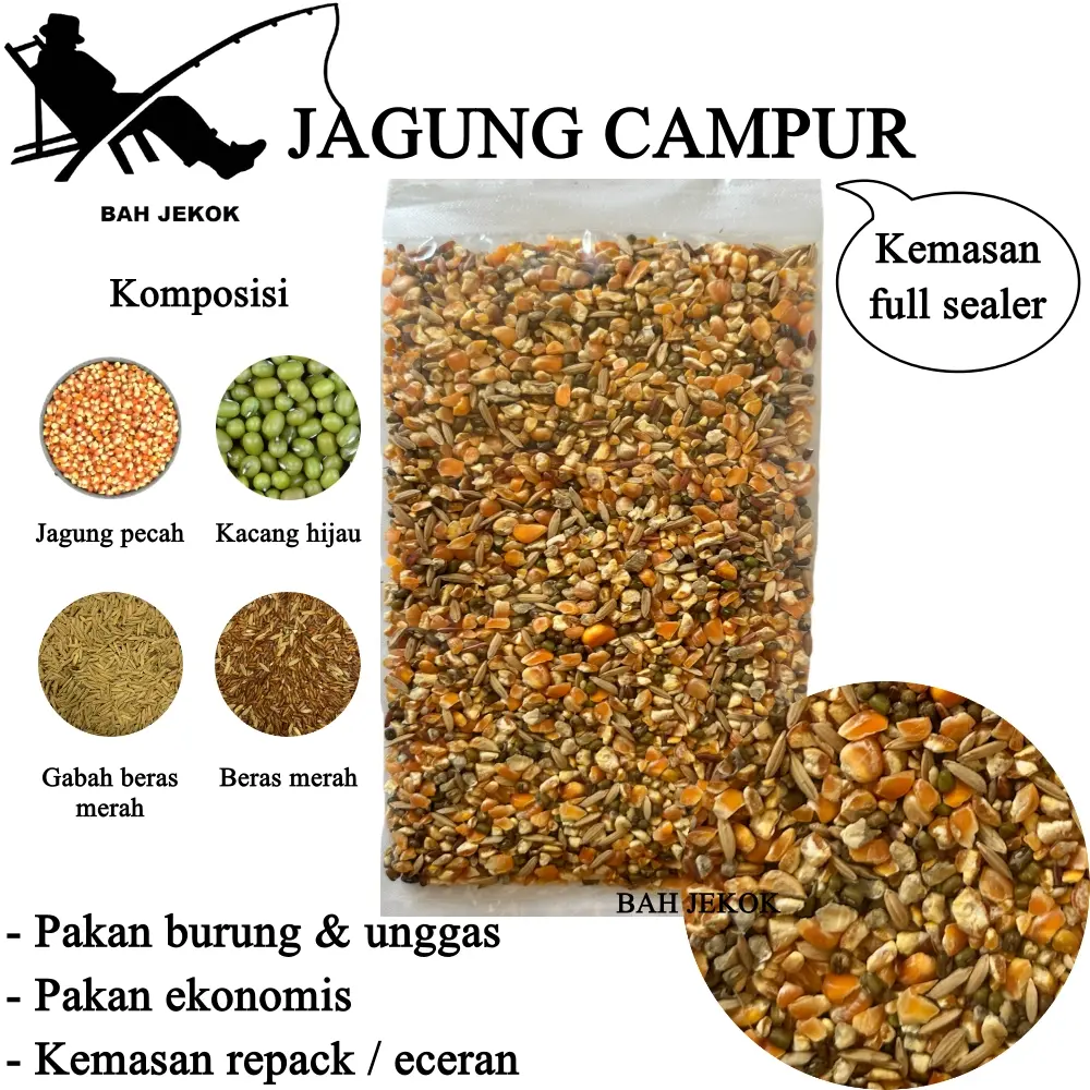 BAH JEKOK Jagung Campur 500gr Tanpa Campuran untuk Burung Merpati Ayam Bangkok Petelur Pedaging Kampung Aduan Broiler dan Unggas Lainnya Pakan Harian Alami