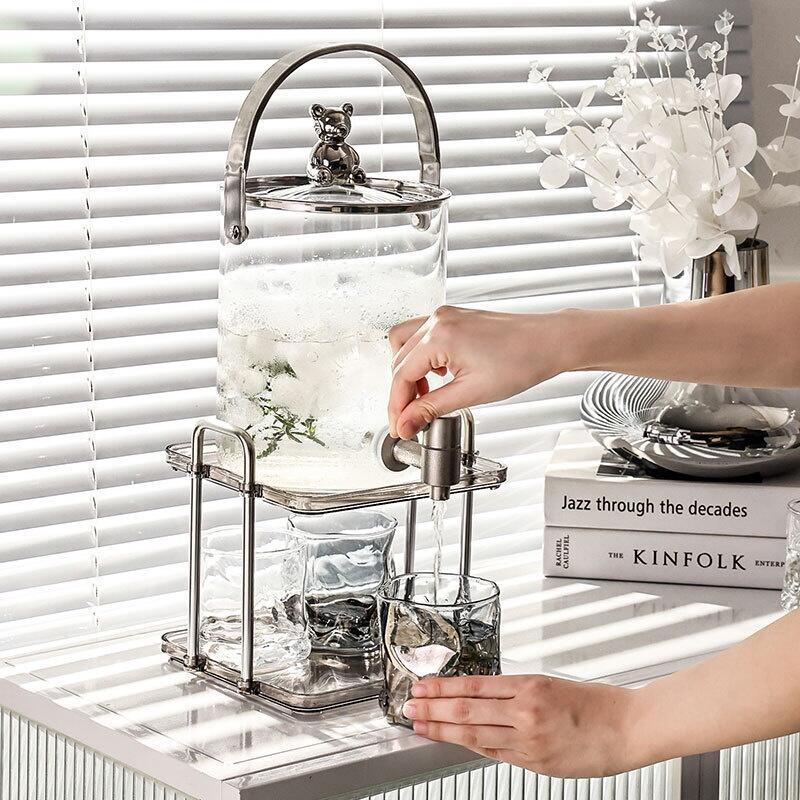 Product Introduction of Sier Bear Glass Cold Kettle With Faucet Large Capacity Bucket Water Cup Set Household Fruit Tea Beverage 2
