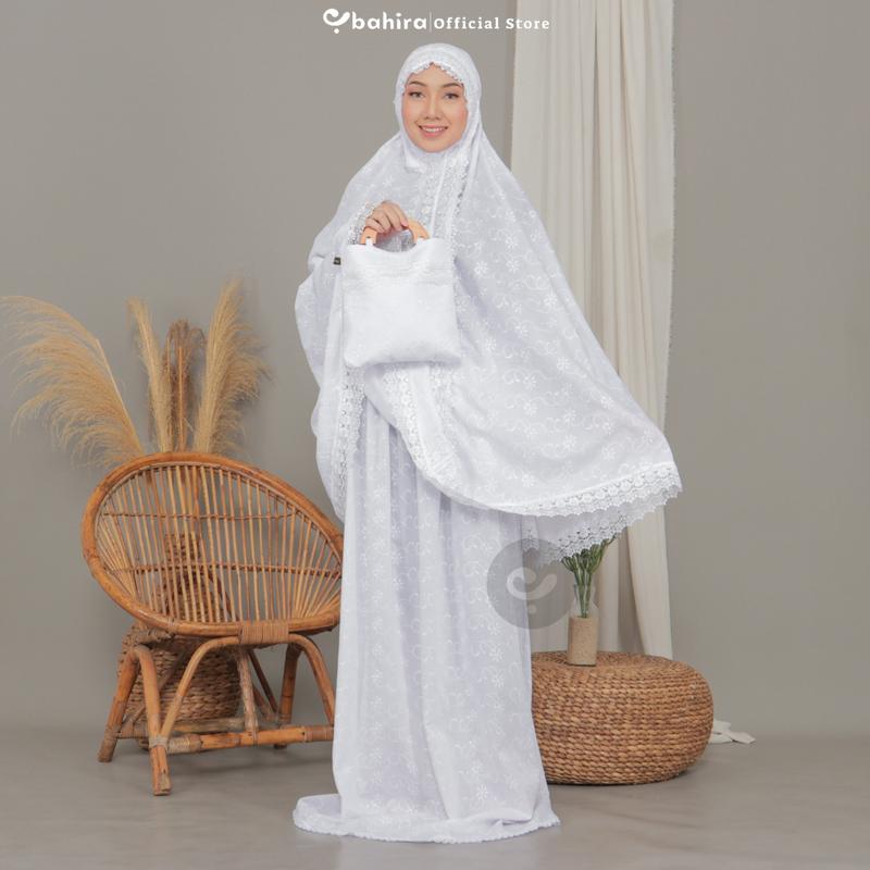 BAHIRA - Mukena Dewasa Katun Paris Premium Bordir Putih Renda Krisdayanti 3