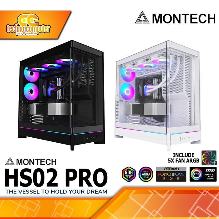 Gambar CASING MONTECH HS02 PRO Glass - Mid Tower ATX Case Tempered Glass (Free 5x ARGB Fan) dari Techno Computer Bali Kota Denpasar Tokopedia