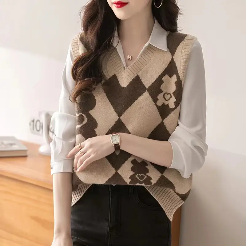 Áo Ghi Lê Dệt Kim Hoạt Hình Kim Cương Cổ Điển Cho Nữ, Áo Ghi Lê Trẻ Trung, Áo Khoác Ngoài, Mùa Xuân, Bùng Nổ, Mùa Thu Và Mùa Đông, Áo Len