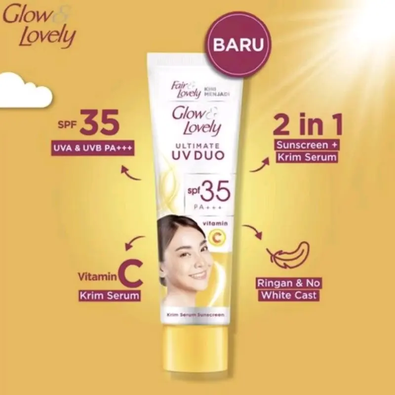 GLOW & LOVELY Ultimate UV Duo Krim Vitamin C SPF 35 PA +++ 20gr Mencerahkan 1