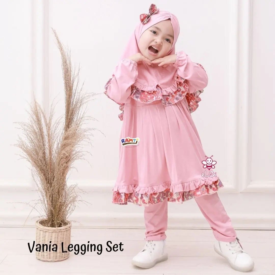 Vania Legging Set - eLBi setelan baju muslim anak- Baju anak elbi - Setelan muslim kekinian - Setcel muslim anak lebaran - outfit anak muslim - set baju muslim anak perempuan Celana Katun Rayon Branded  | baju lebaran anak perempuan