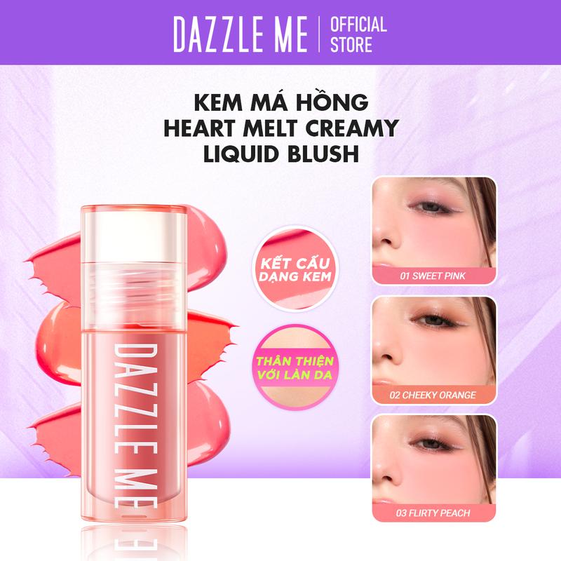 DAZZLE ME Kem Má Hồng Chống Thấm Nước Và Mồ Hôi Ửng Hồng Tự Nhiên Heart-Melt Creamy Liquid Blush 2.5g Cosmetic