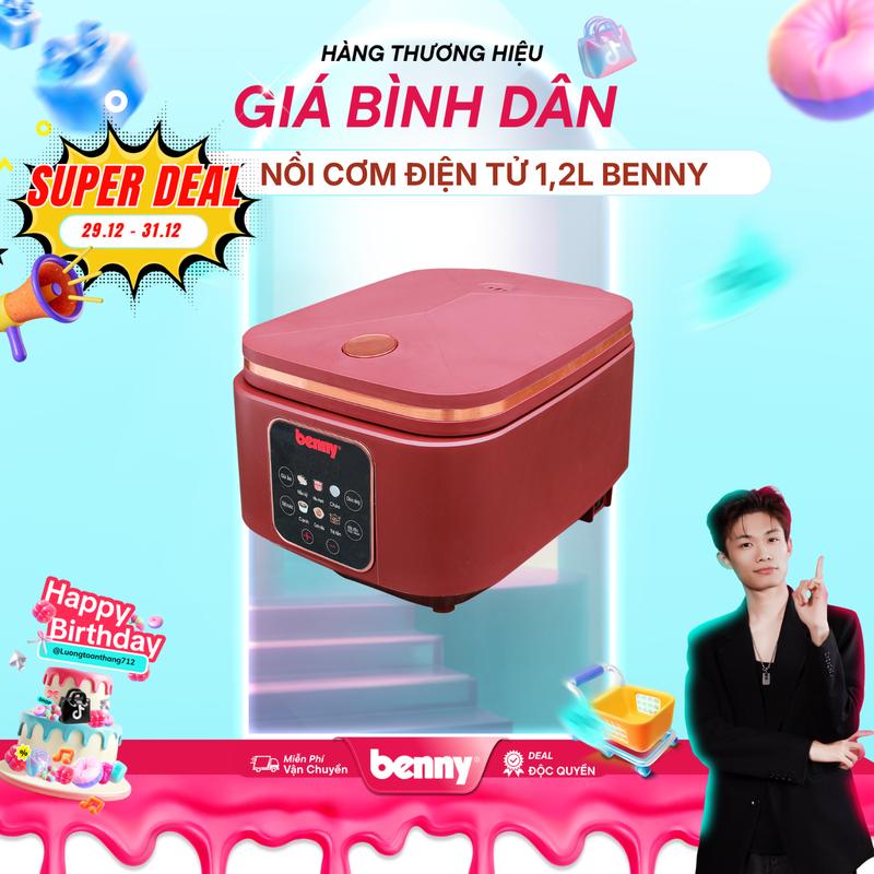 BENNY x Lương Toàn Thắng Nồi Cơm Điện Mini BR-12EL Màu Đỏ Mận 1.2L Công Suất 600W Hẹn Giờ ủ 3D Chống Dính Cao Cấp Tiện Dụng Chính Hãng Bảo Hành 12 Tháng