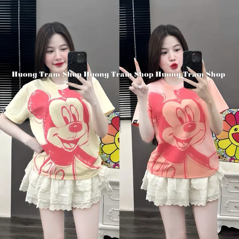 ÁO CHUỘT MK MOUSE IN 2 MẶT - Áo thun babytee form vừa (35-55kg) , chất cotton 4 chiều mềm mát , Hương Trầm Shop , Áo thun nữ form vừa