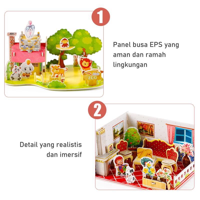 Product Introduction of LAKOE 3D Puzzle diy Mainan edukasi puzzle 3d anak Miniatur diy rumah bahan foam 19