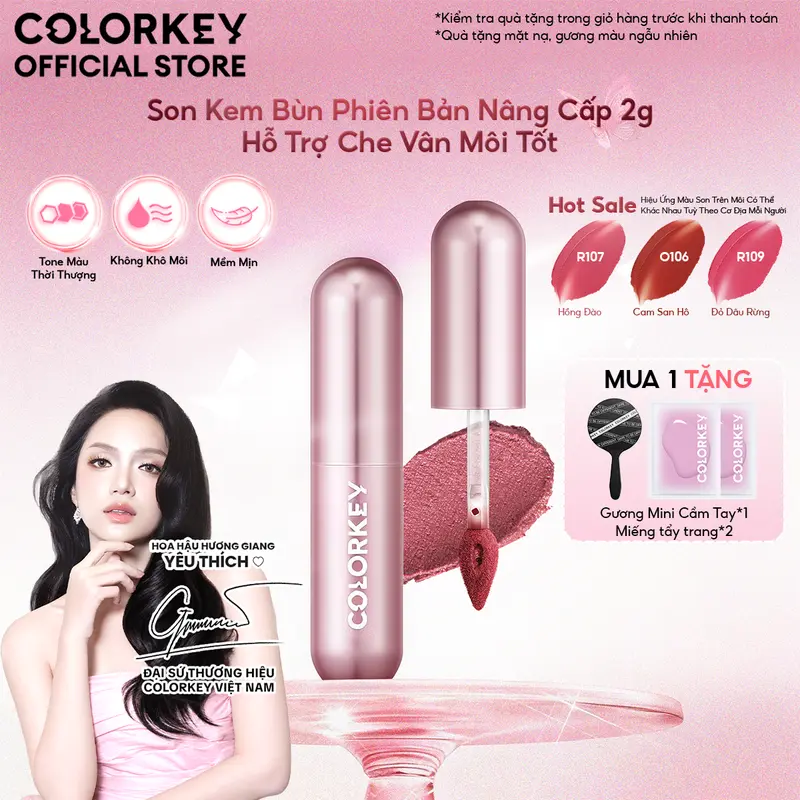 [PHIÊN BẢN NÂNG CẤP] Son Kem Bùn COLORKEY Lip Mud Mousse Matte Chất Son Mềm Mịn, Che Vân Môi Tốt, Hỗ Trợ Dưỡng Ẩm, Màu Sắc Thời Thượng 2g | BigBuy360 - bigbuy360.vn
