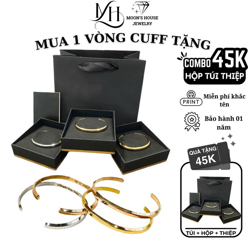 Vòng cuff titan nam nữ miễn phí khắc tên theo yêu cầu ( full hộp + sổ túi )