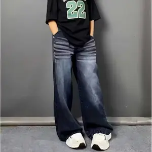 Skena Jeans Pinggang Karet - Celana Baggy Kulot Wisker Premium Anak Unisex Usia 8-14 Tahun Kekinian