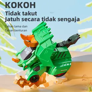 Collision-deformed inertial triceratops children's toy.