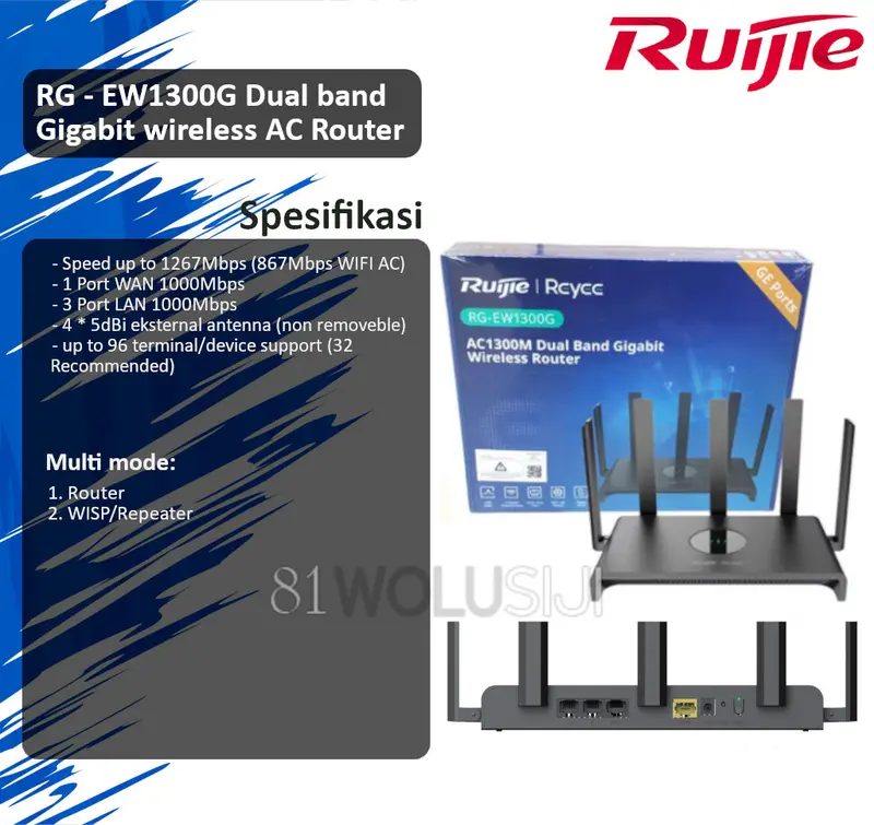 Ruijie RG EW1300G dual band Wireless AC 1200Mbps Gigabit Router 5 Antena eksternal 0