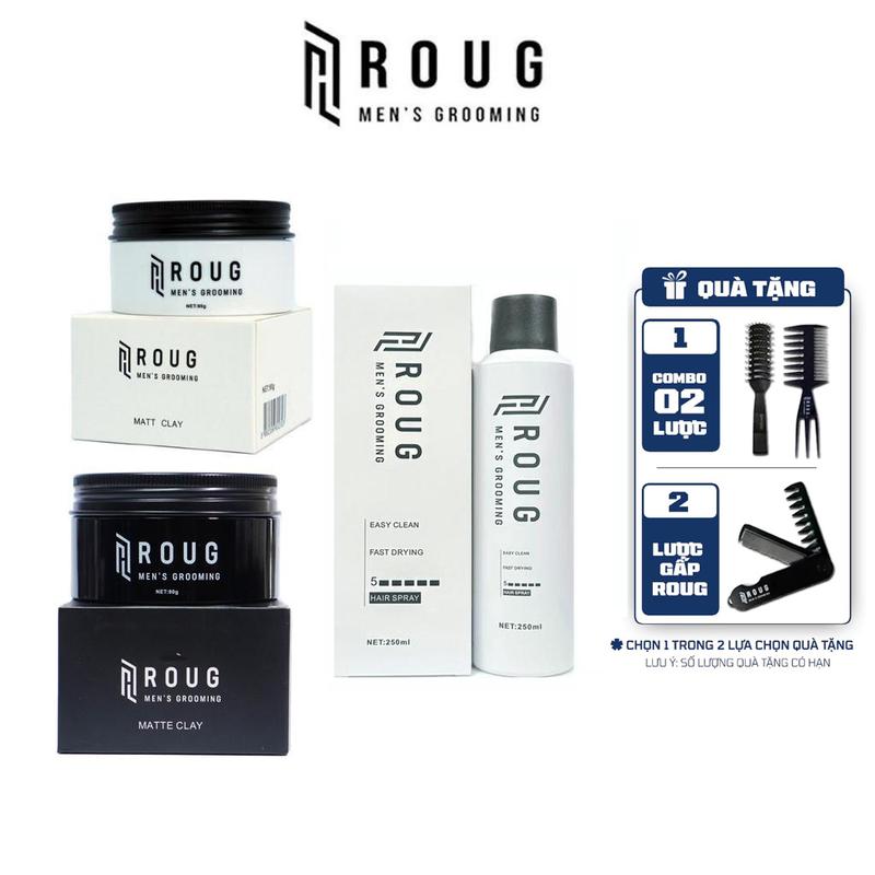  COMBO Gôm xịt tóc nam nữ Roug Hair Spray 250ml + Sáp vuốt tóc nam Roug Matte Matt Clay 90gr cao cấp chính hãng Roug Men's Grooming Chăm Sóc Tóc 