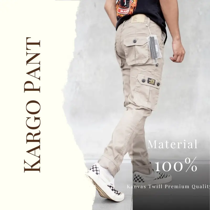 Celana Kargo Panjang Slim Straight Pria Twill tebal Premium Slimfit - Formal, Distro, Dewasa, Kantor, Hitam,Cowok, Kerja, Katun, Cargo,laki laki Kantong Khaki Keren Outdoor Canvas 3