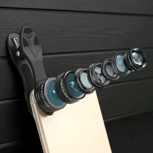 APEXEL 10in1 Lensa Kamera Fisheye Macro Wide Tele CPL Kale Filter APL-DG10 untuk Ponsel Android & iPhone dengan 10 Lensa & Filter Kreatif