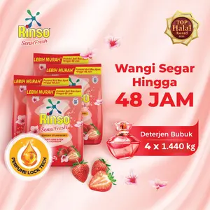 Rinso SensiFresh Detergent Bubuk Deterjen Wangi Segar 48 Jam Korean Strawberry 1440g isi 4