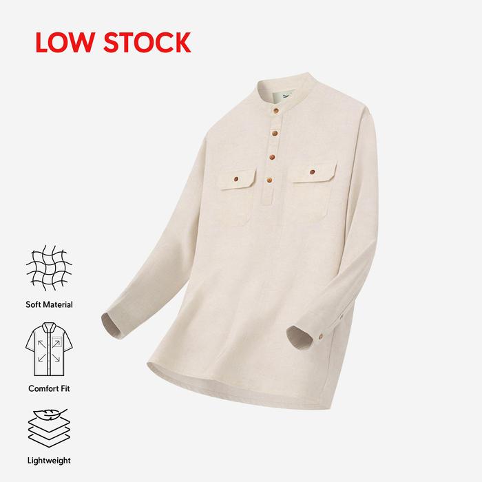 Gambar DUHA Baju Koko Linen Stripes Pull Over Lengan Panjang - White Sand - Sayf dari Duha Muslim Wear Kota Tangerang Tokopedia