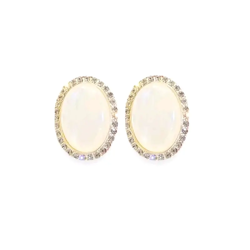 Bree Oval Zircon Stud Earrings Anting Tusuk Resin Model Giok Batu Stone Putih Fashion 8