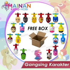 MAINAN EDUKASI ANAK GANGSING PUTAR LAMPU LED KARAKTER KARTUN SUPERHERO SPINNING TOP