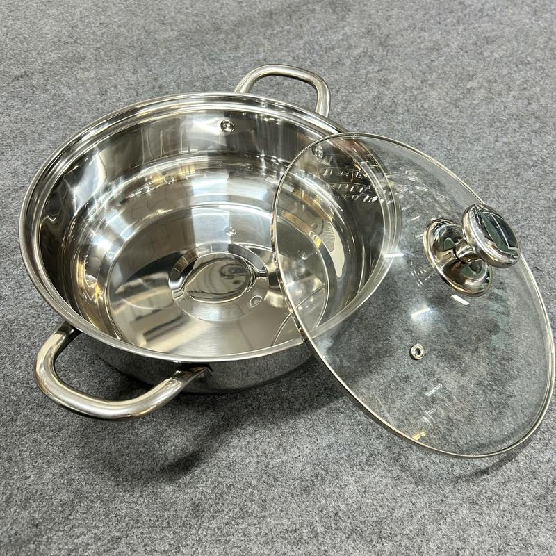 Nồi inox cao cấp, dày dặn 30cm - 32cm dùng nấu lẩu nấu canh, nắp kính thuỷ tinh