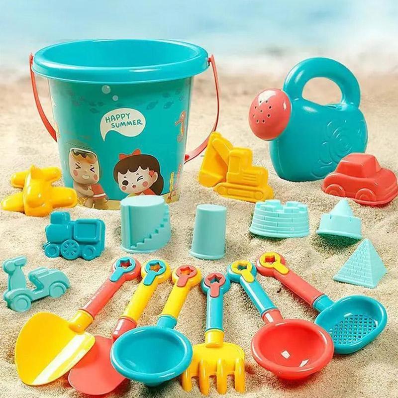 Product Introduction of 18Pcs/Set Travel Beach Toys Kids Beach Toys Set With Sand Rake Watering Can Bucket Shovels Rakes Models Play Tools 13