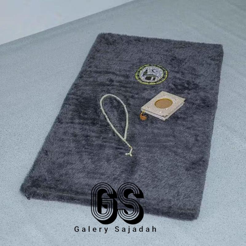 Sajadah Haji muslim Bulu Rasfur lembut dan1 nyaman 115x65x5cm bordir ka'bah motif premium lebih tebal busa putih alas hitam bisa untuk hampers bukan sajadah turki tidak rumbai Umroh 3