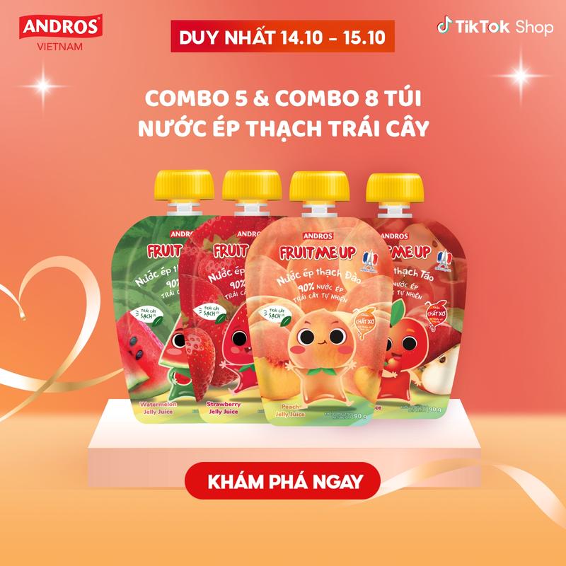Combo 5 & 8 Túi Thạch Trái Cây - Thức Ăn & Ăn Vặt Từ Nước Ép Trái Cây & Thạch Konjac Mềm Mịn  - ANDROS FRUIT ME UP - Snack & Food