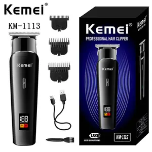 Kemei KM 1113 Alat Cukur Rambut Kumis Jenggot Portabel Low Noise Rechargeable LED Display Mesin