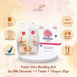 (VIVA ISI 3) PAKET BUNDLING VIVA 3in1 COSMETIC MILK CLEANSER + FACE TONIC + KAPAS - PEMBERSIH WAJAH VIVA