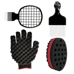 Terlaris 4Pcs Hair Curly Sponge Gloves Magic Curly Barber Curling Twist Sponge Gloves Brush Hair Bru