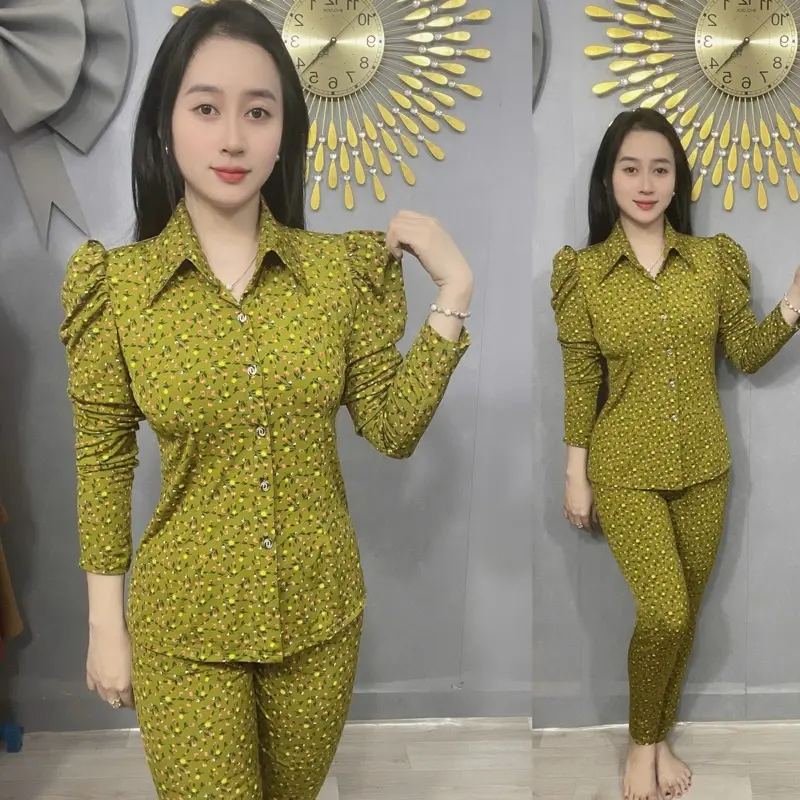 - Đồ bộ thiết kế thun aty tơ - cổ Sơmi tay phồng dài !