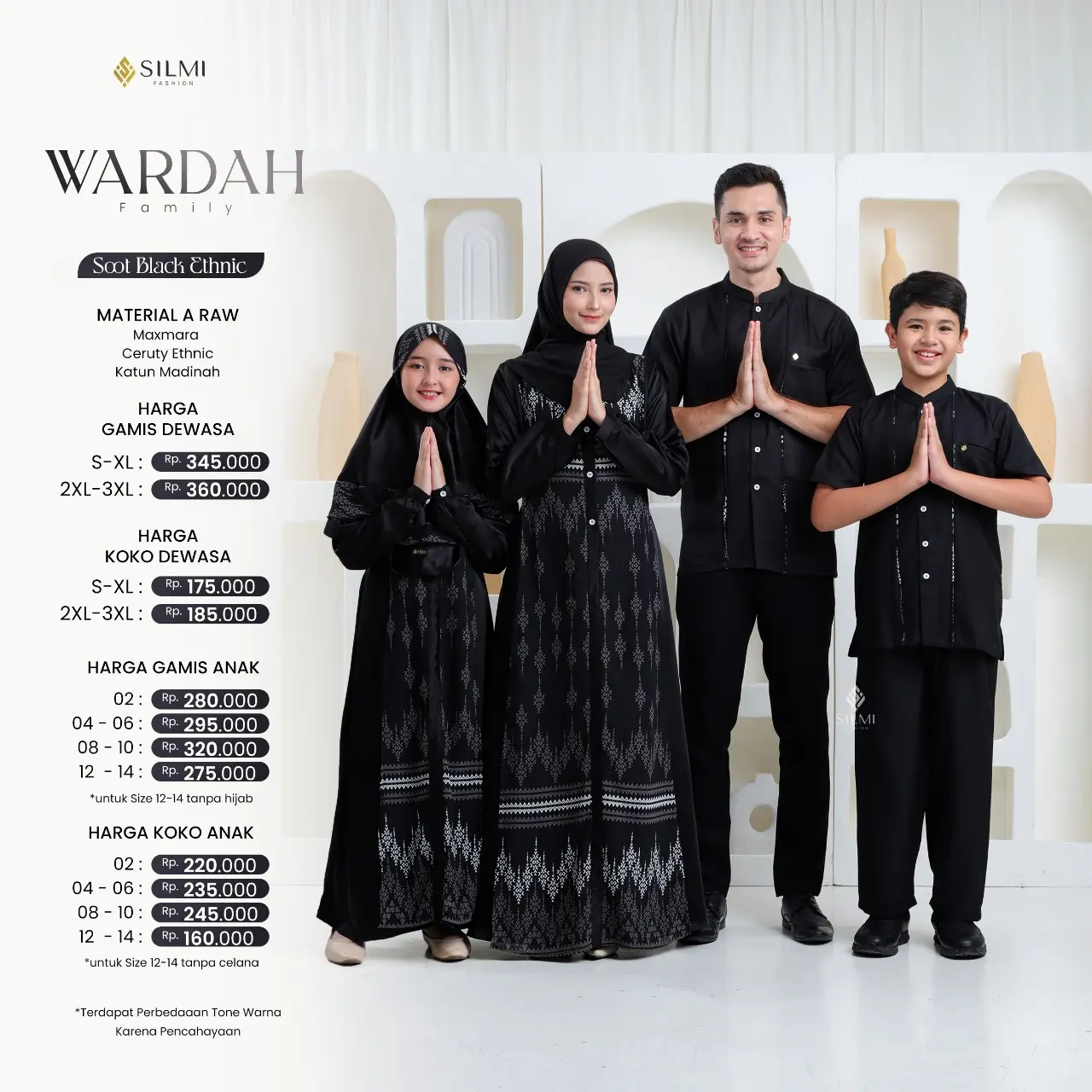 Sarimbit Terbaru 2025 Seragam Wardah Soot Black Ethnic By Silmi Fashion - Baju Busana Muslim Sarimbit Couple Kelaurga Warna Hitam Motif Batik Songket Untuk Lebaran Kondangan Lebaran Gamis Dress Kemeja Koko Bisa COD