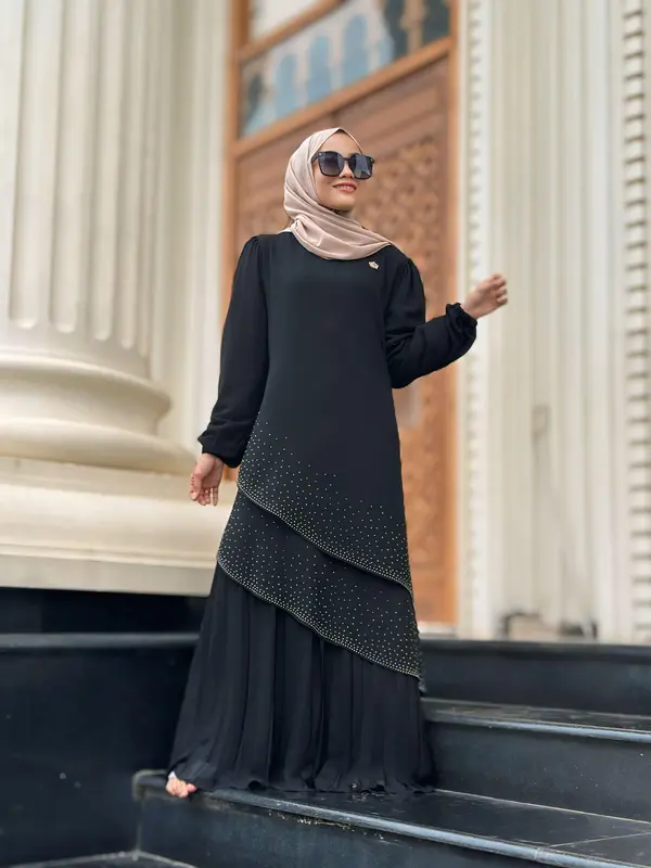 Gamis Malaysia Inara Nella`s Style Ceruty Babydoll Premium mix Payet BY Alika Hijab Fashion 5
