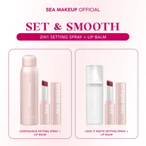 Sea Makeup 2in1 Bundle Set & Smooth Setting Spray+Gleam Luster TInted Lip Balm - bundle hemat kombinasi waterproof dan smudgeproof spray fine mist untuk lip balm yang tahan lama dan tidak lengket berkilau