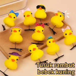 Jepitan Rambut Bentuk Bebek Jepit Rambut Hair Clip Aksesoris Lucu Tusuk Rambut Bebek Kuning dengan Berbagai Topi dan Pita Klip tuing
