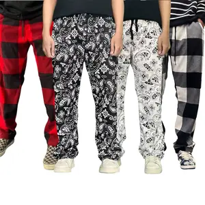 CELANA PANJANG TARTAN MOTIF KOTAK PLAID SWEATPANT BAHAN FLEECE POLAR