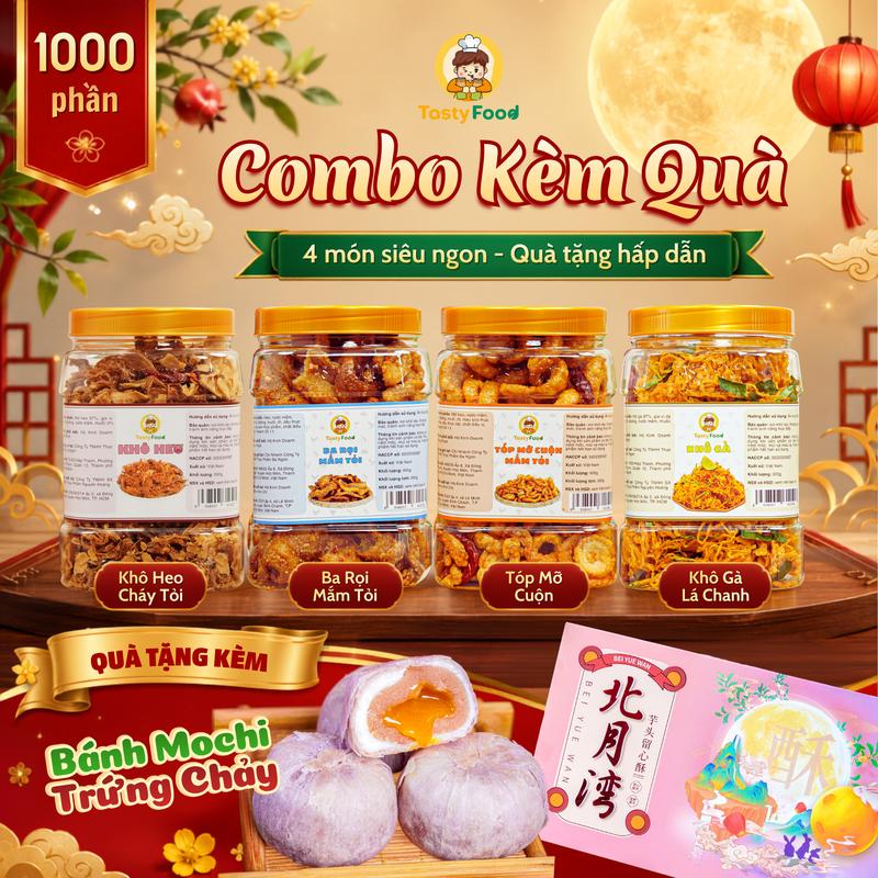 Combo 4 món Khô Bò Miếng + Mực Cán Sốt Tắc + Ba Rọi Mắm Tỏi +