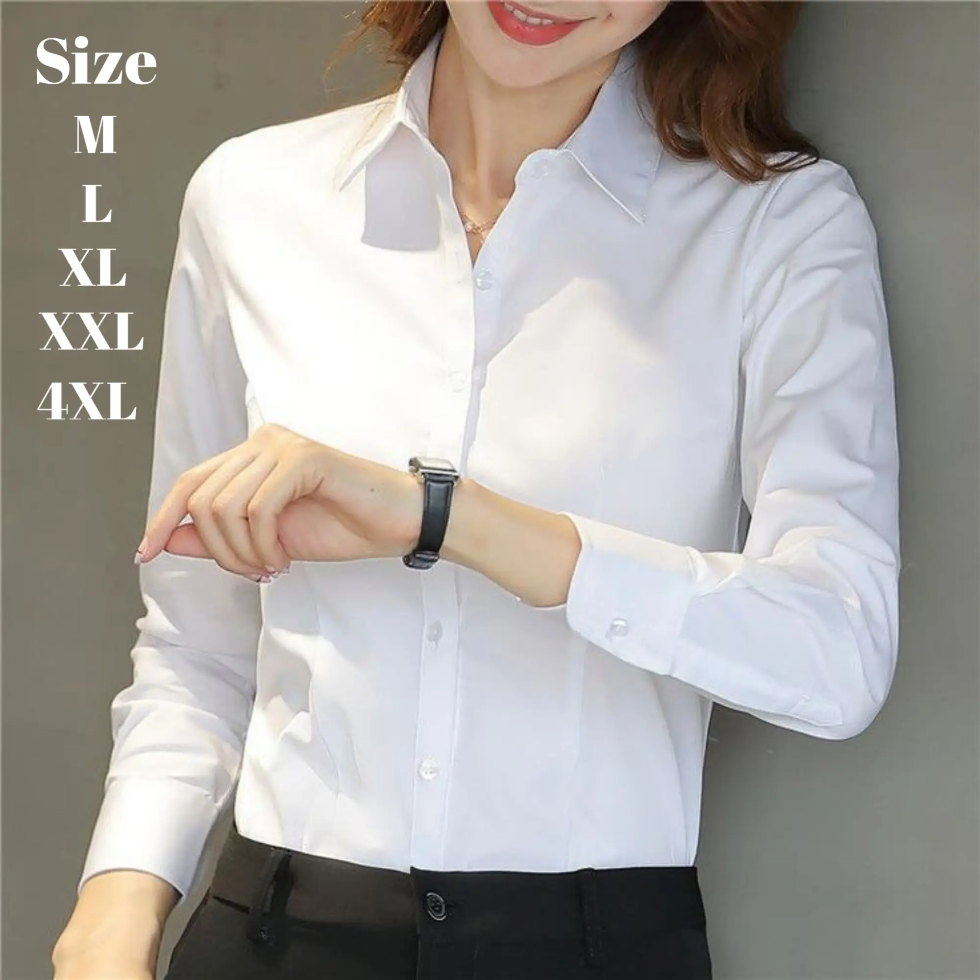 Baju Kemeja Wanita Basik Formal Ospek Putih Polos Ukuran M-4XL