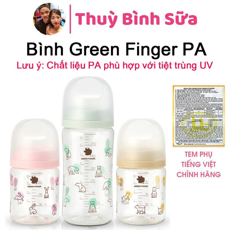 Bình sữa Green finger Bebegrow nhựa PA G850 an toàn khả năng chống UV cao 160ml 280ml