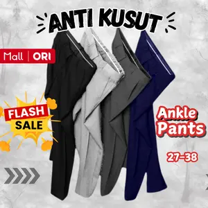 Evermen Celana Ankle Pant Pria Twill Stretch 100% Cotton Slim Fit Casual Panjang Outdoor Grey Dark Anti Kusut Tidak Berbulu Nyaman Formal Semi Light - Kantor