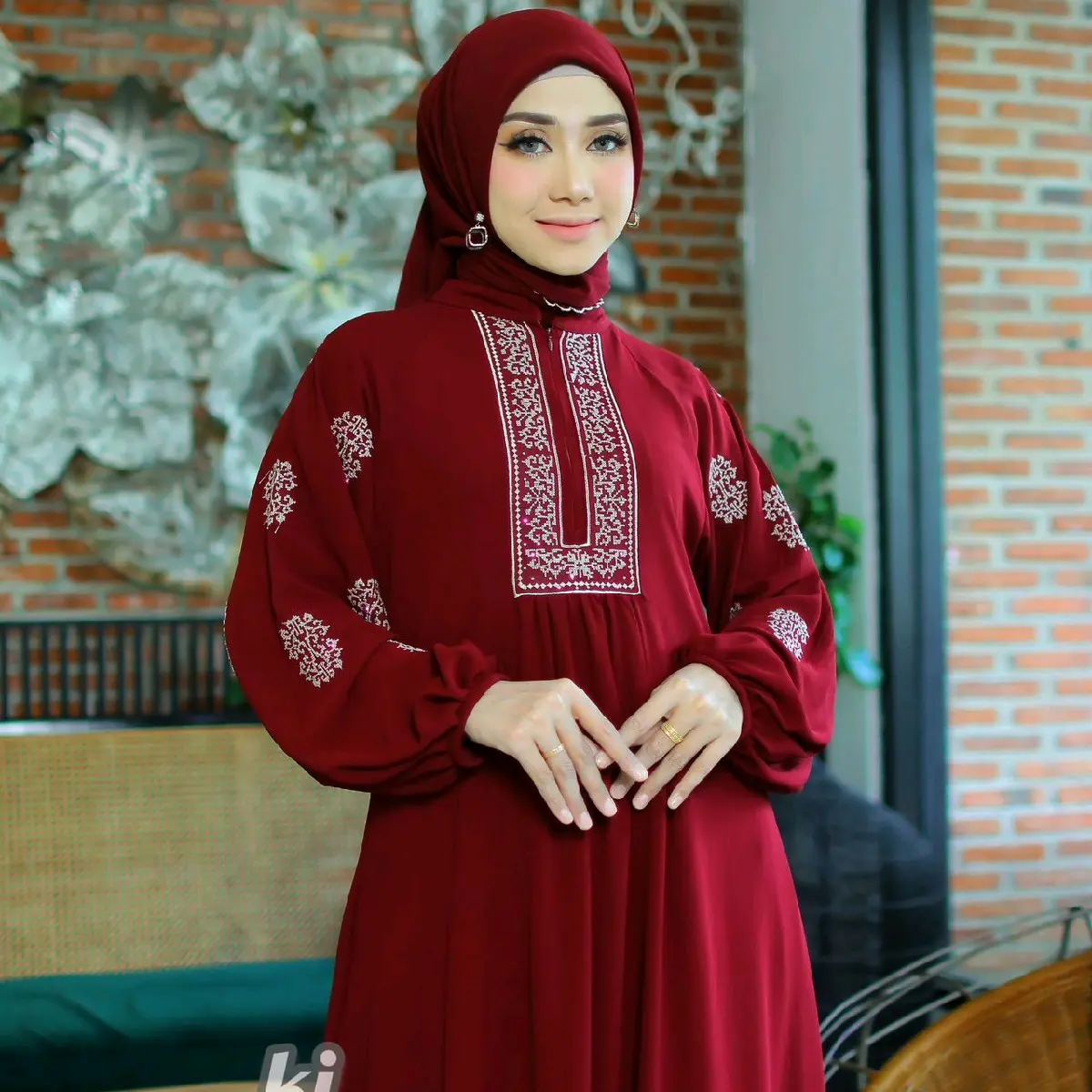 Gamis Ariana Set Hijab Khadijah Mode Ceruty Babydoll Premium - Ceruti, Bordir